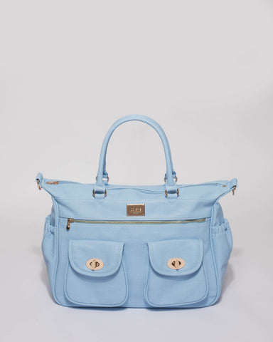 Blue Smooth Baby Travel Bag With Gold Hardware
