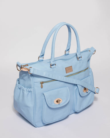 Blue Smooth Baby Travel Bag With Gold Hardware
