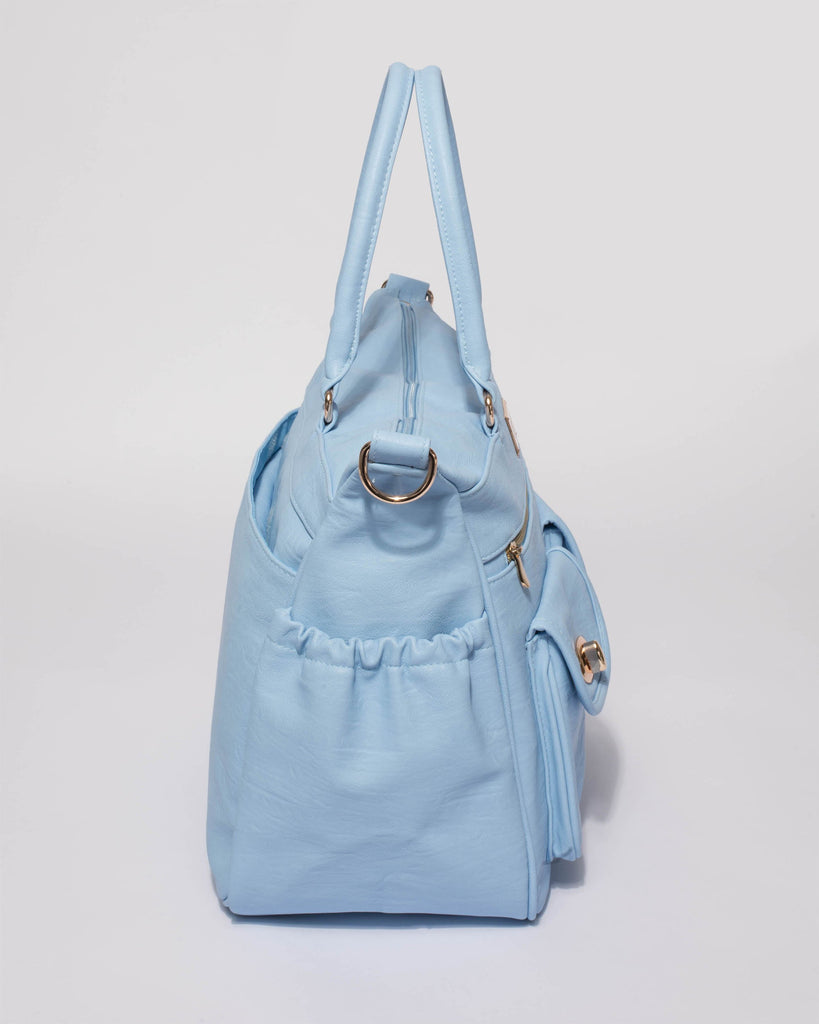 Blue Smooth Baby Travel Bag With Gold Hardware