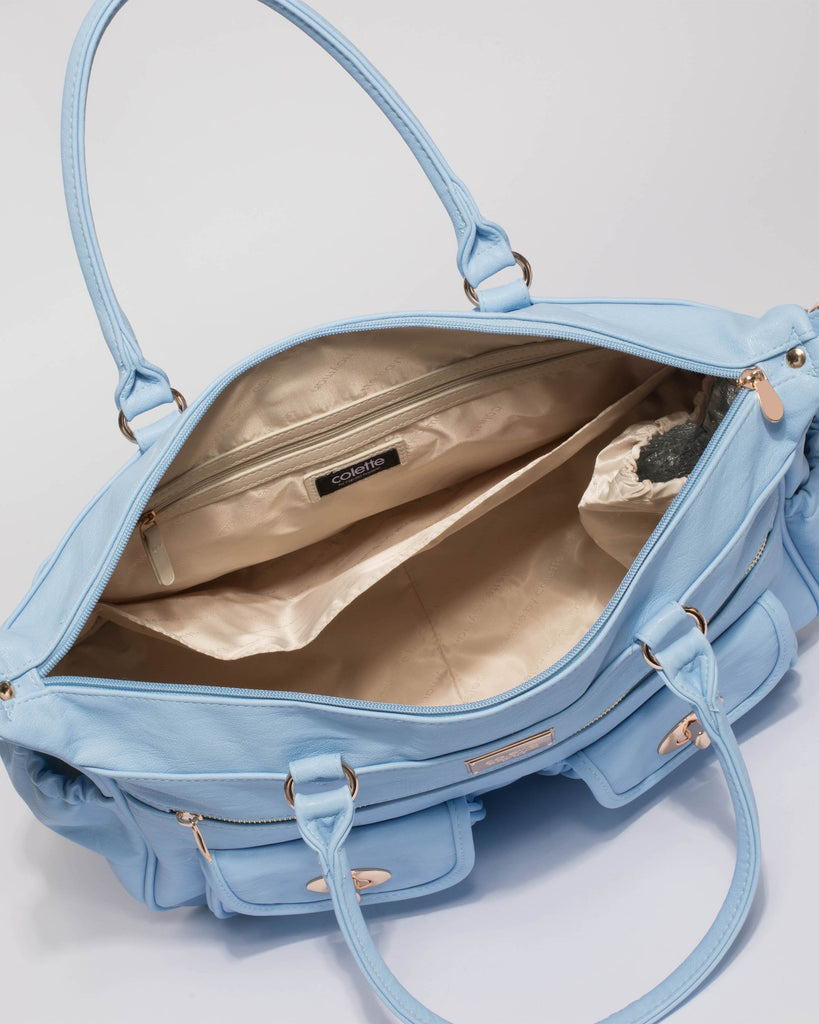 Blue Smooth Baby Travel Bag With Gold Hardware