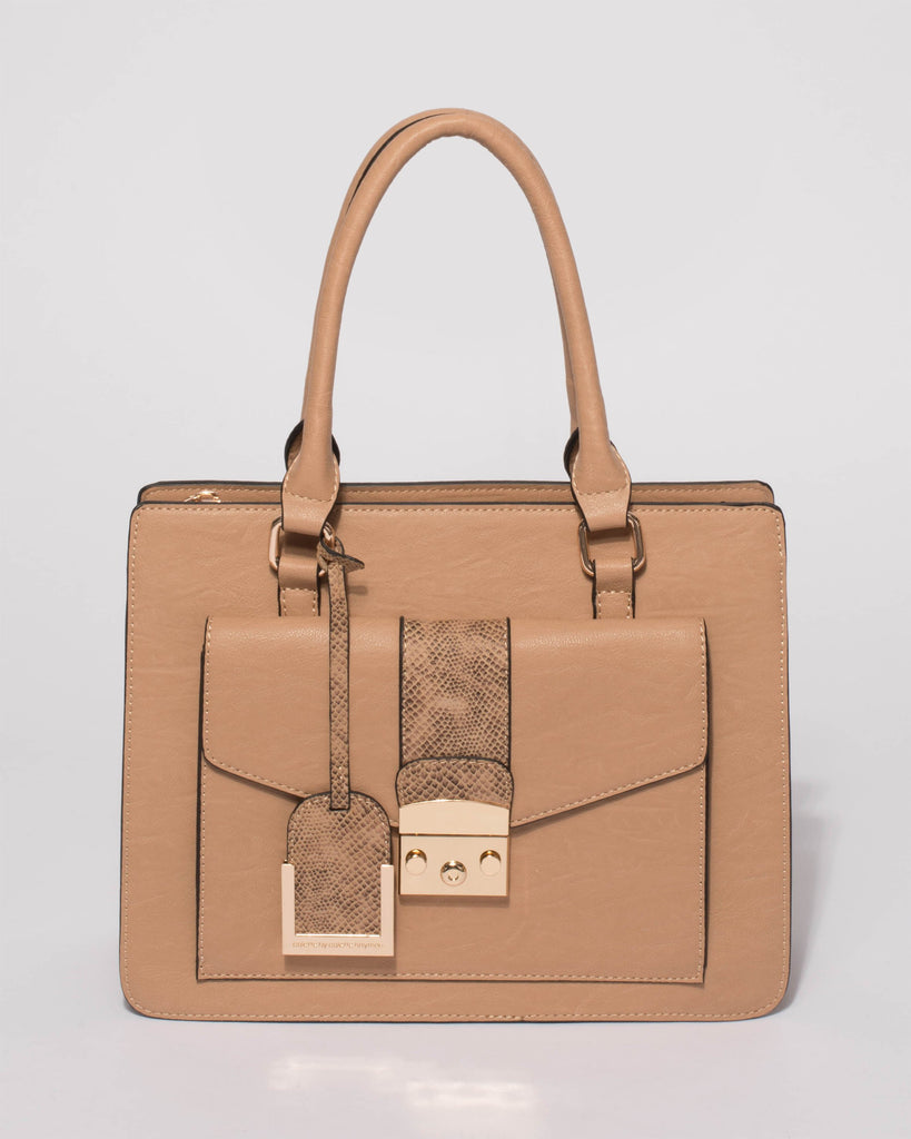 Caramel Nicki Lock Medium Tote Bag