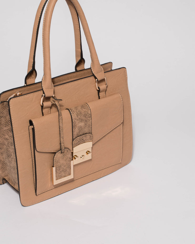 Caramel Nicki Lock Medium Tote Bag