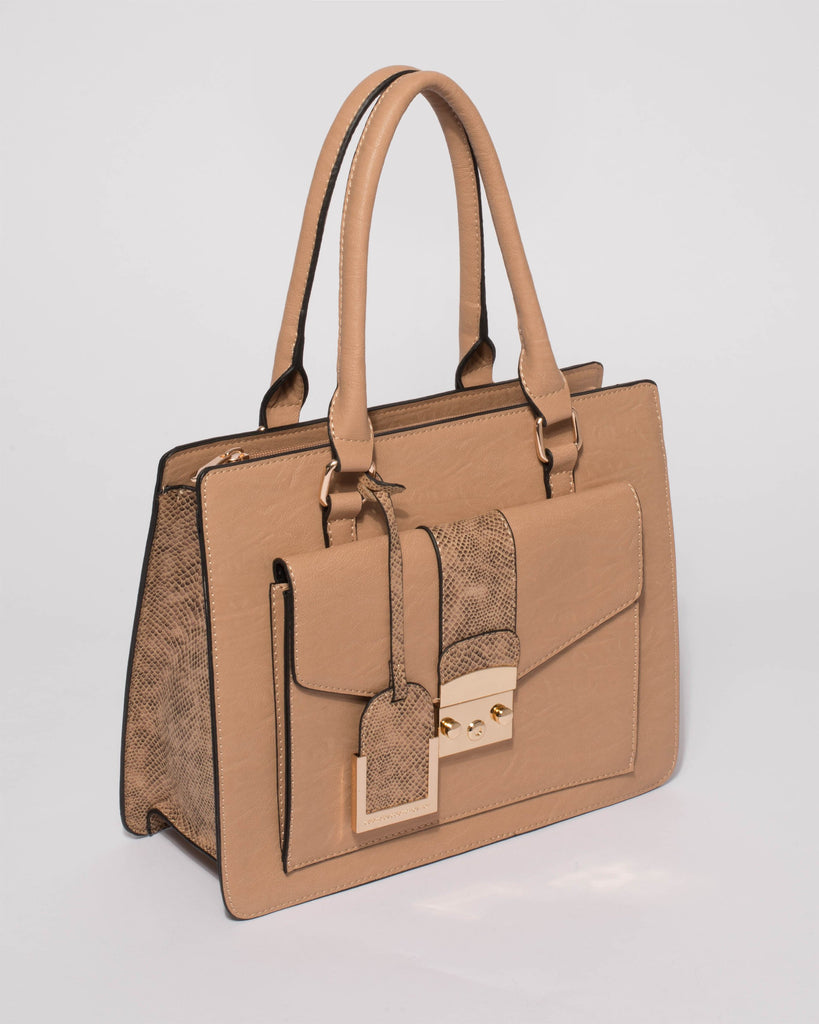Caramel Nicki Lock Medium Tote Bag