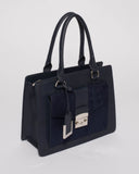 Navy Nicki Lock Medium Tote Bag