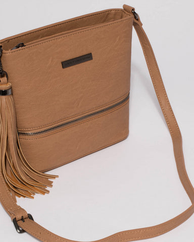 Caramel Pia Tassel Crossbody Bag