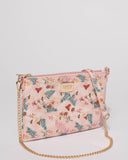 Pink Floral Plain Peta Chain Crossbody Bag
