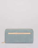 Blue Denim Nina Embossed Plate Zip Around Wallet