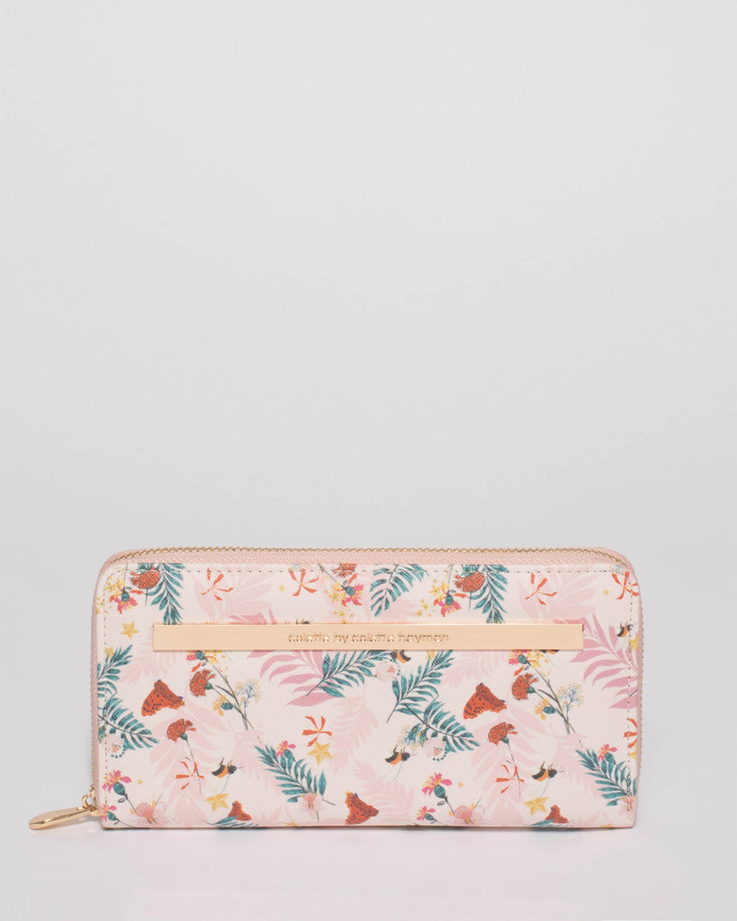 Pink Floral Nina Embossed Plate Zip Around Wallet