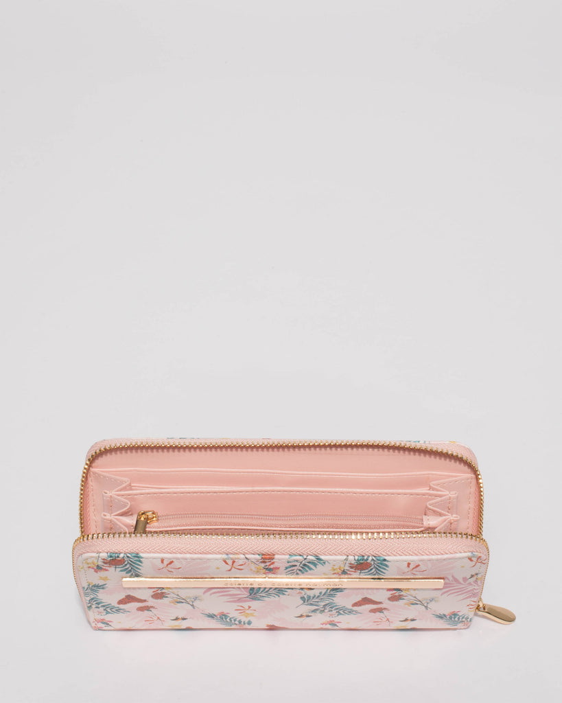 Pink Floral Nina Embossed Plate Zip Around Wallet