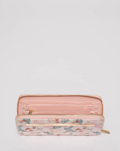 Pink Floral Nina Embossed Plate Zip Around Wallet