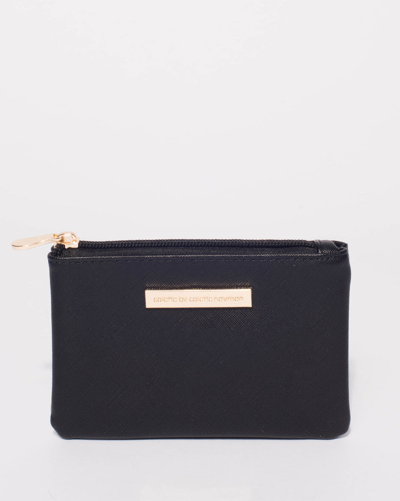 Black Sia Coin Purse With Gold Hardware