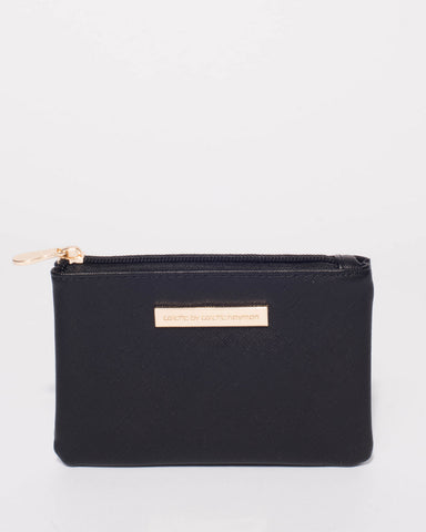 Black Sia Coin Purse With Gold Hardware
