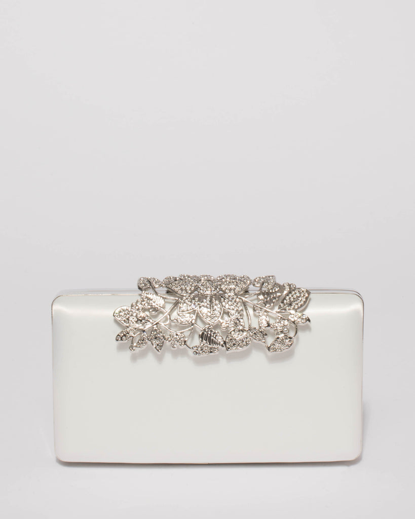 White Cleo Floral Clip Clutch Bag