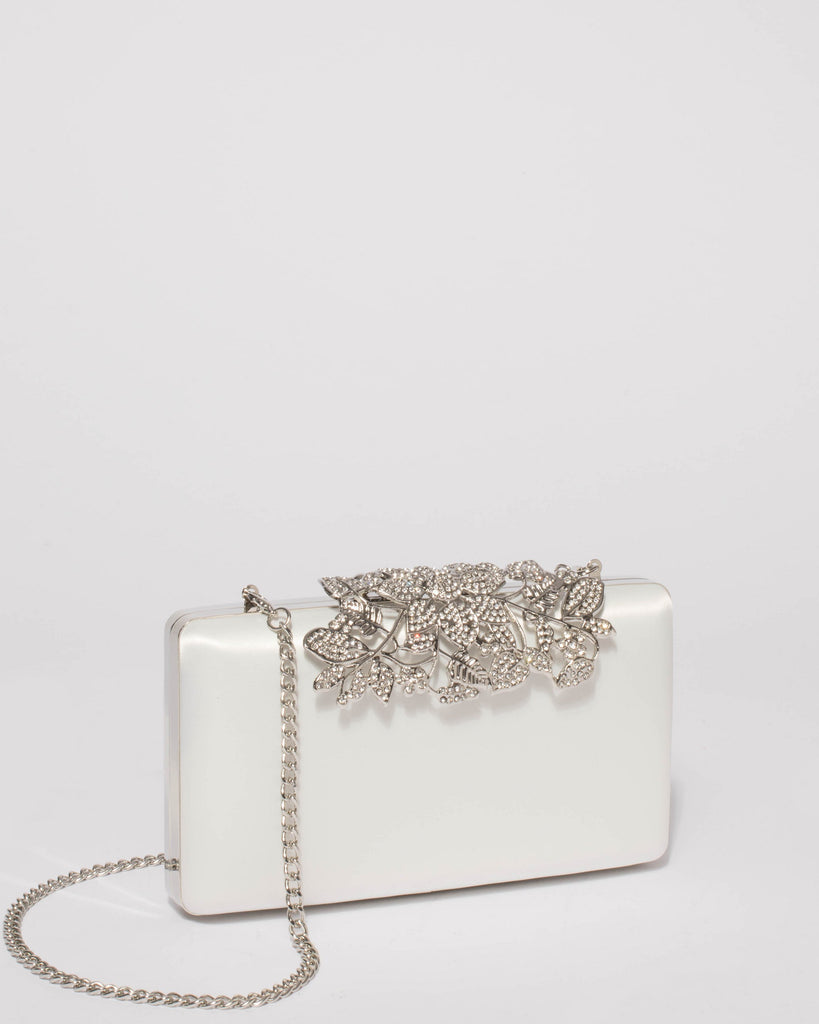White Cleo Floral Clip Clutch Bag
