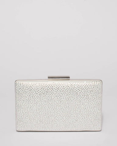 White Diamante Hardcase Clutch Bag With Silver Hardware