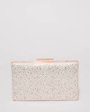 White Diamante Hardcase Clutch Bag With Rose Gold Hardware