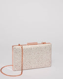 White Diamante Hardcase Clutch Bag With Rose Gold Hardware