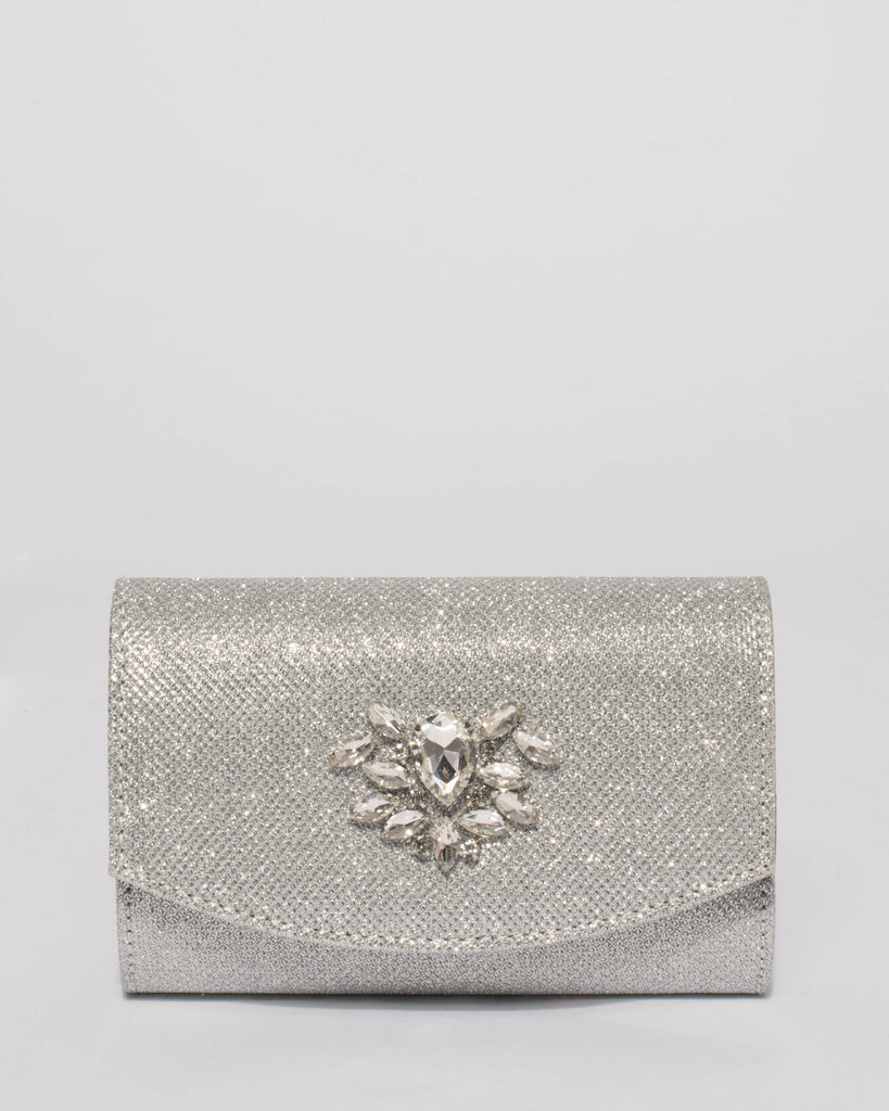 Silver Eloise Jewel Clutch Bag