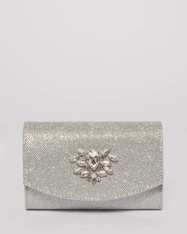 Silver Eloise Jewel Clutch Bag
