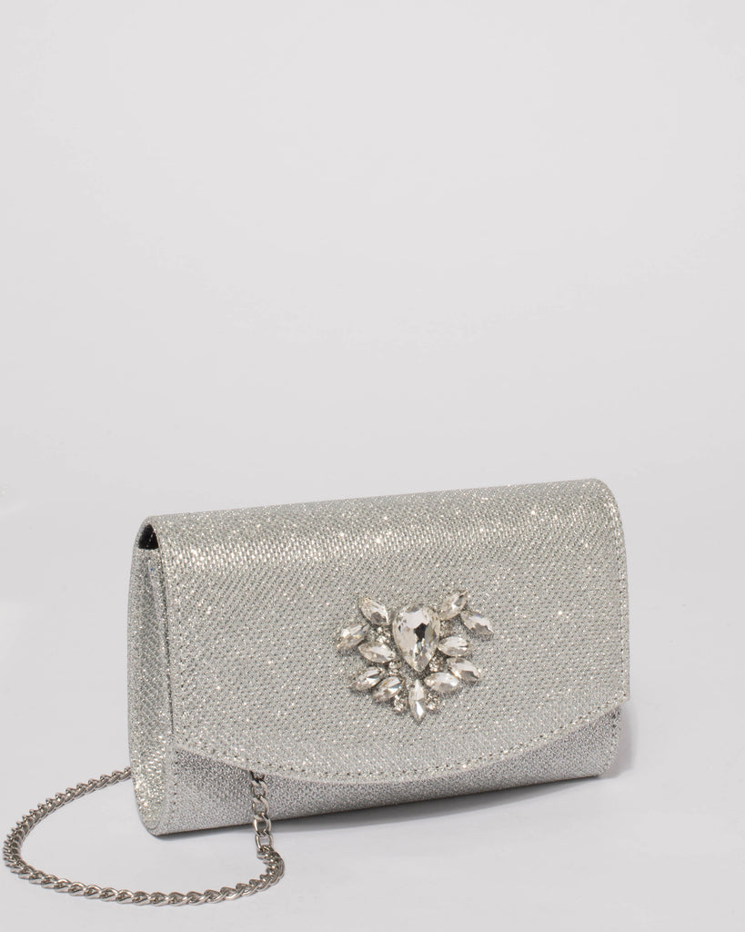 Silver Eloise Jewel Clutch Bag