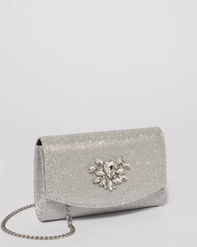 Silver Eloise Jewel Clutch Bag