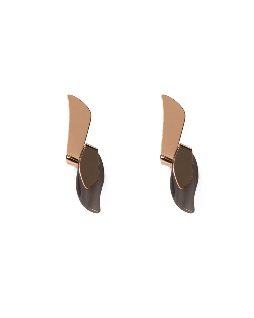 Grey Gold Tone Two Tone Metal And Acrylic Drop Earrings