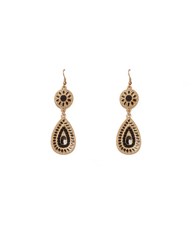 Black Gold Tone Beaded Egyptian Drop Earrings