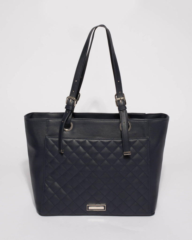 Navy Melanie Quilt Laptop Tote Bag
