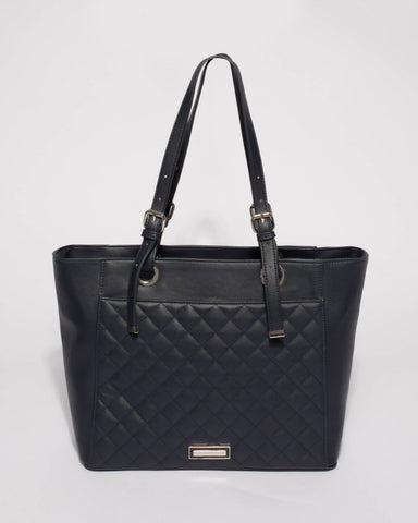 Navy Melanie Quilt Laptop Tote Bag