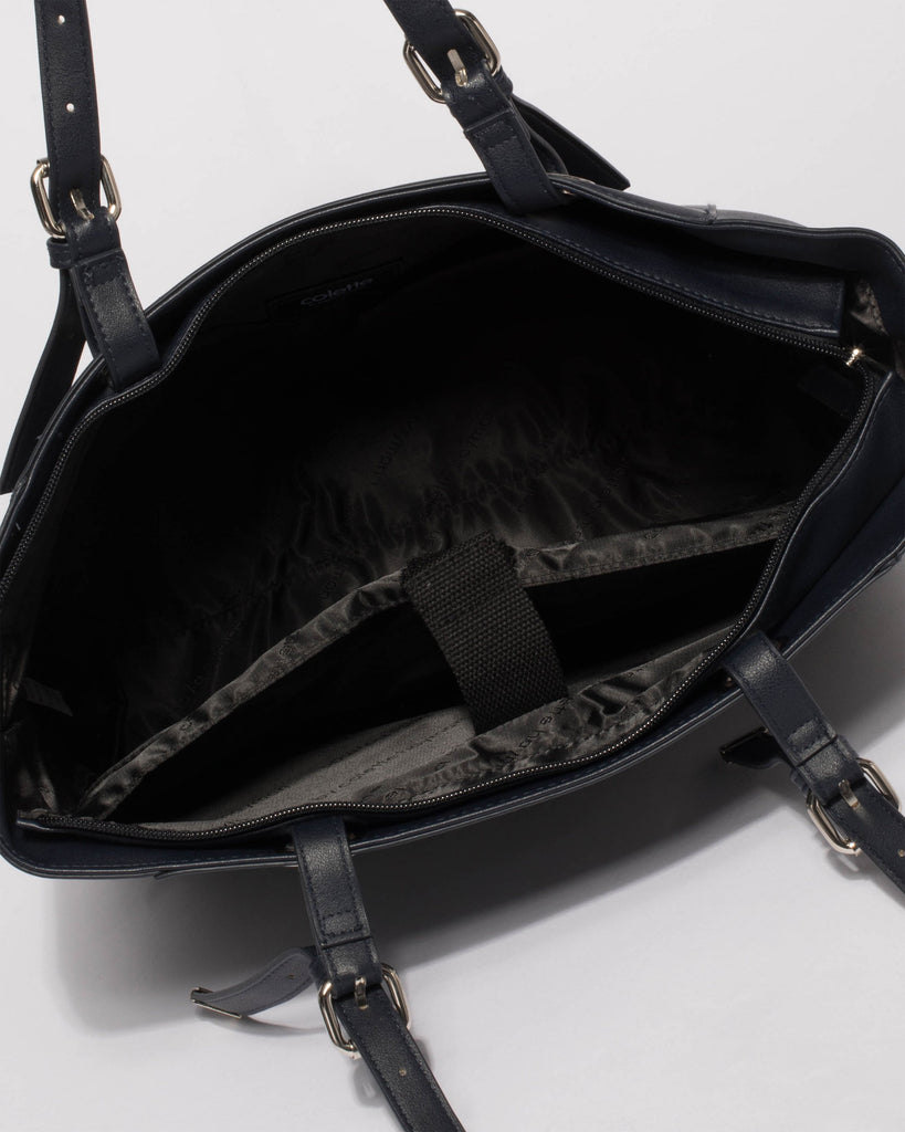 Navy Melanie Quilt Laptop Tote Bag