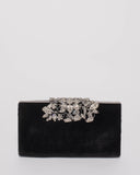 Black Floral Clip Clutch Bag With Gunmetal Hardware