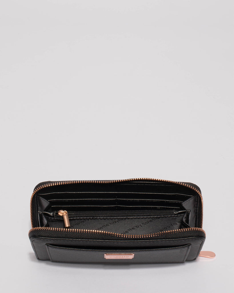 Black Tarryn Wallet With Rose Gold Hardware