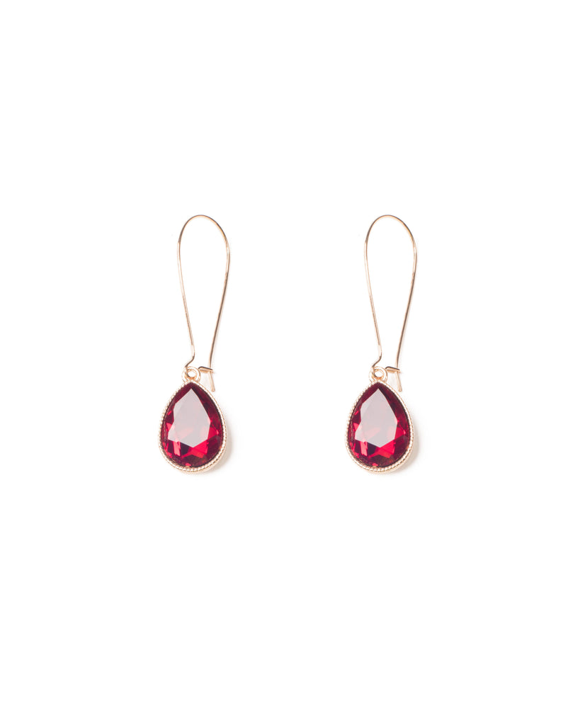 Red Gold Tone Teardrop Crystal Earrings