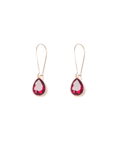Red Gold Tone Teardrop Crystal Earrings