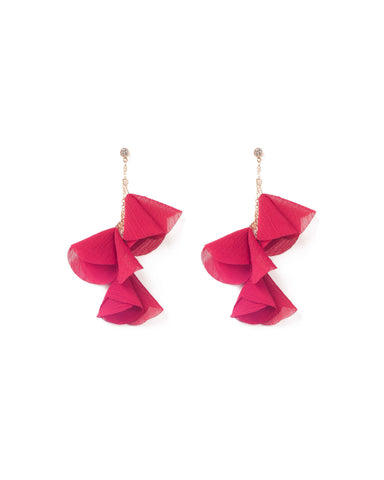 Red Gold Tone Floral Fabric Drop Statement Earrings