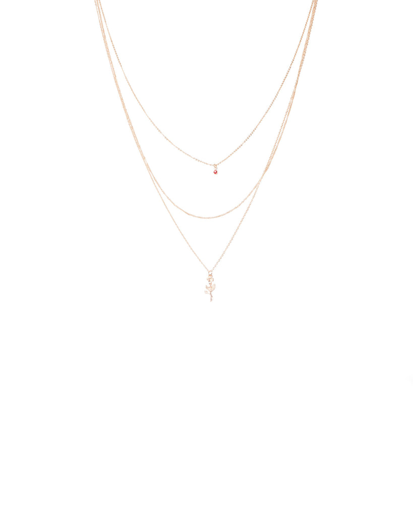 Red Gold Tone Three Layer Rose Pendant Fine Necklace