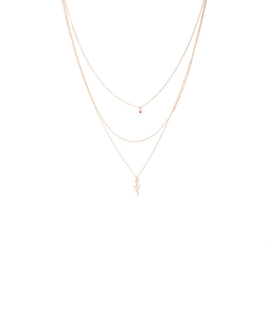 Red Gold Tone Three Layer Rose Pendant Fine Necklace