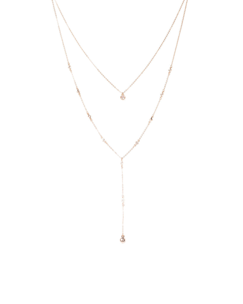 Crystal Gold Tone Multi Layer Statement Lariat Necklace