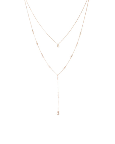 Crystal Gold Tone Multi Layer Statement Lariat Necklace