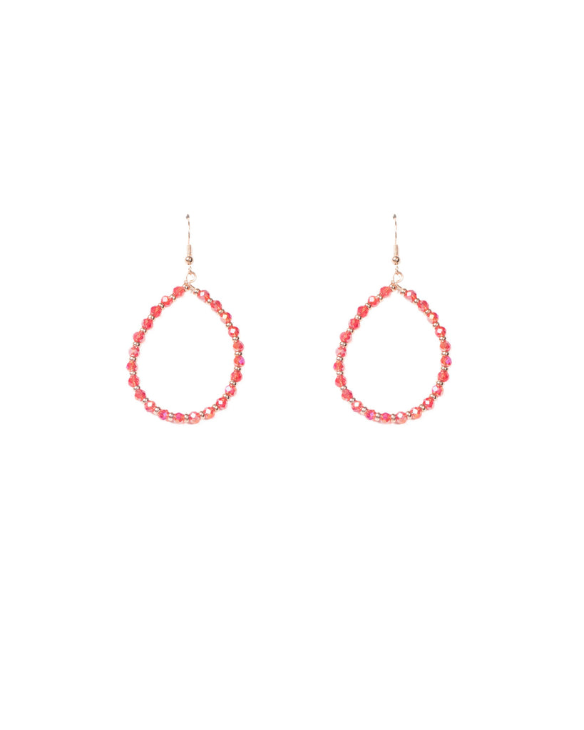 Red Gold Tone Beaded Teardrop Earrings