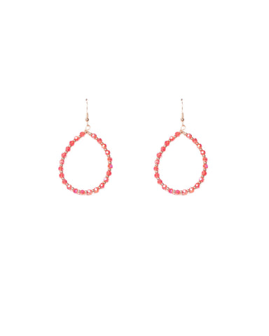 Red Gold Tone Beaded Teardrop Earrings