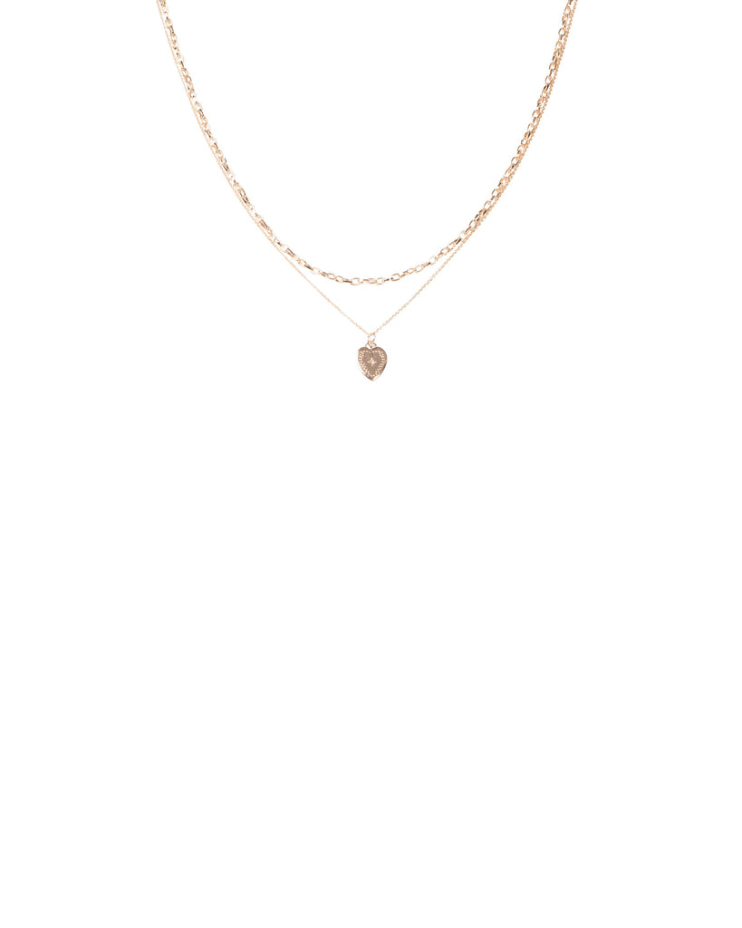 Gold Tone Layered Heart Metal Necklace