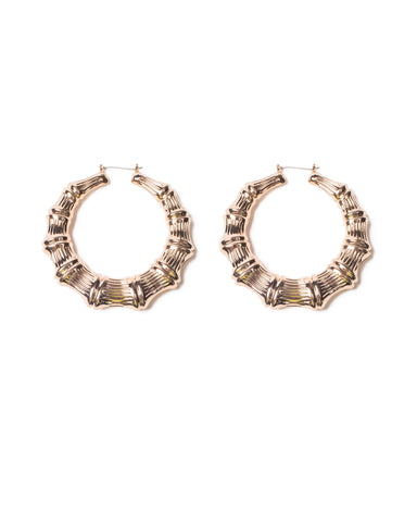 Gold Tone Ridged Large Statement Hoop Earrings