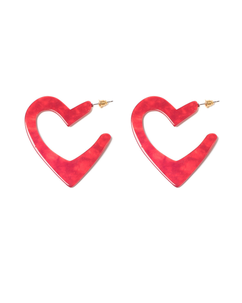 Red Gold Tone Resin Heart Hoop Earrings