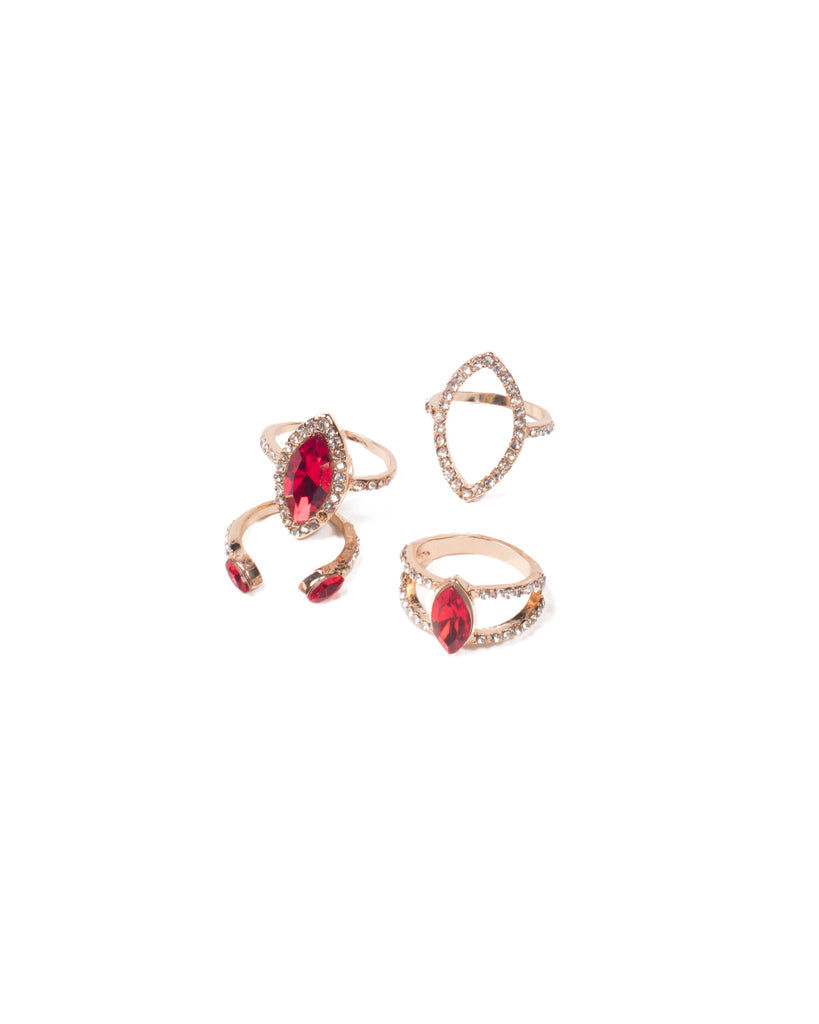 Red Gold Tone Crystal Encrusted Ring Set - Small/Medium