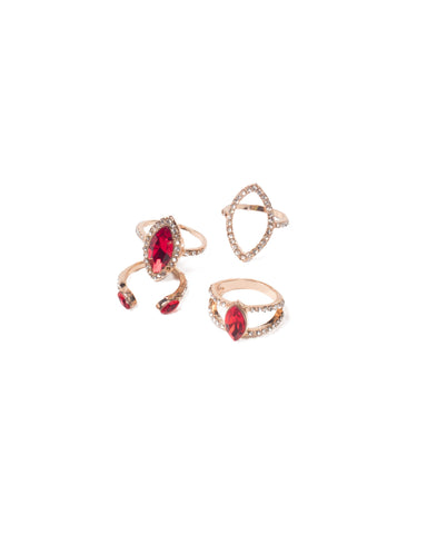 Red Gold Tone Crystal Encrusted Ring Set - Medium/Large