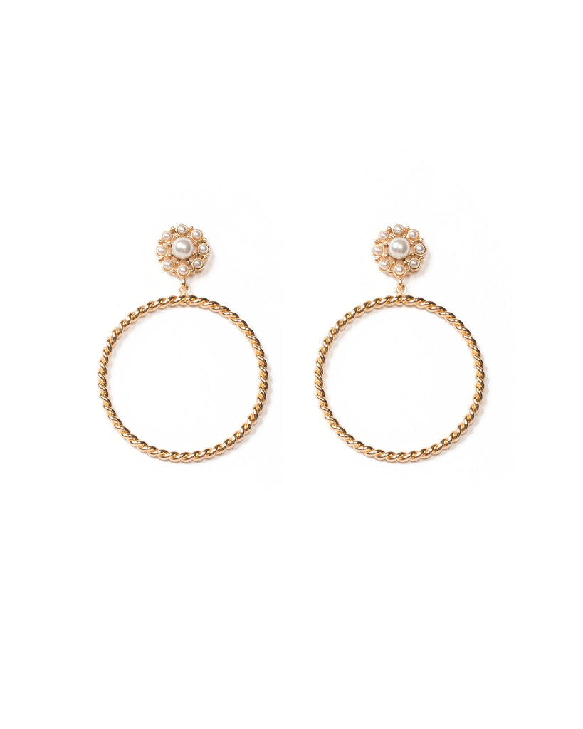 Ivory Gold Tone Pearl With Rope Twist Hoop Earrings