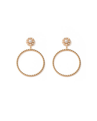 Ivory Gold Tone Pearl With Rope Twist Hoop Earrings