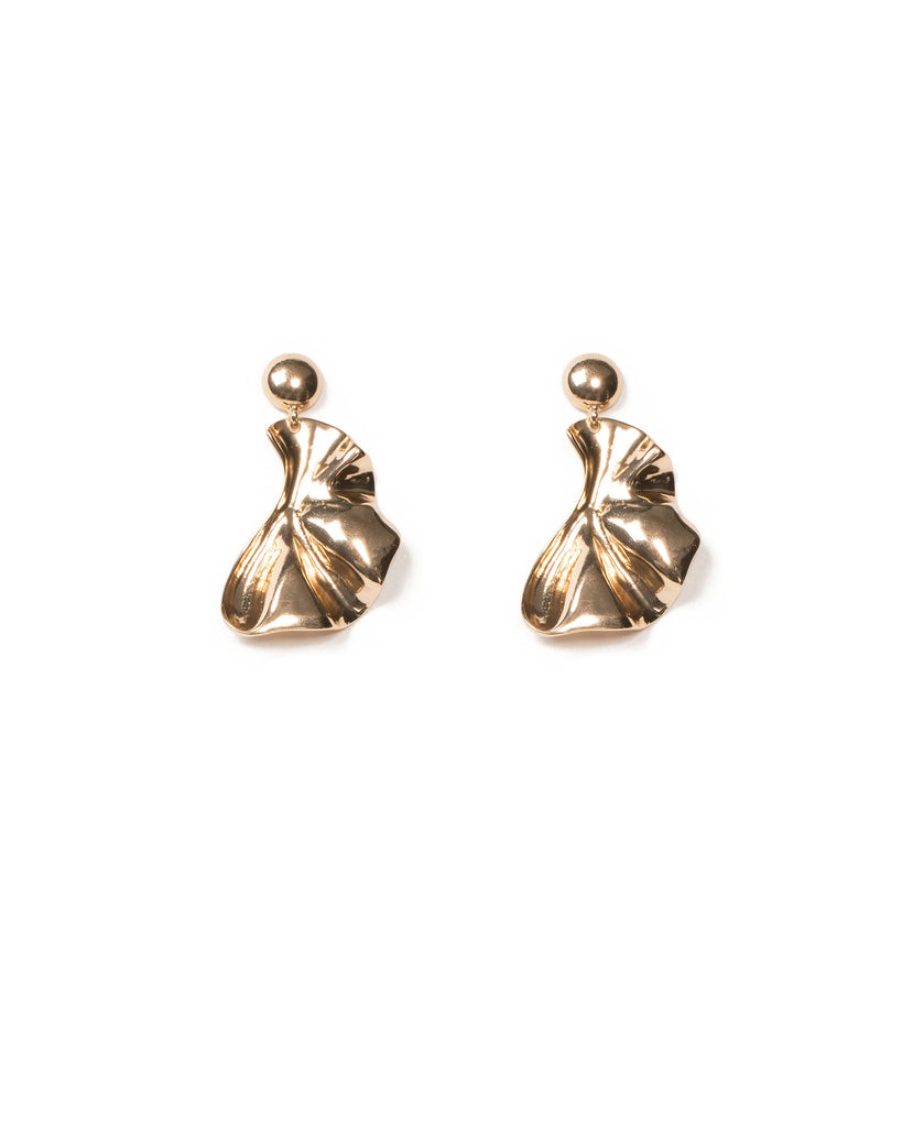 Gold Tone Organic Metal Drop Statement Earrings