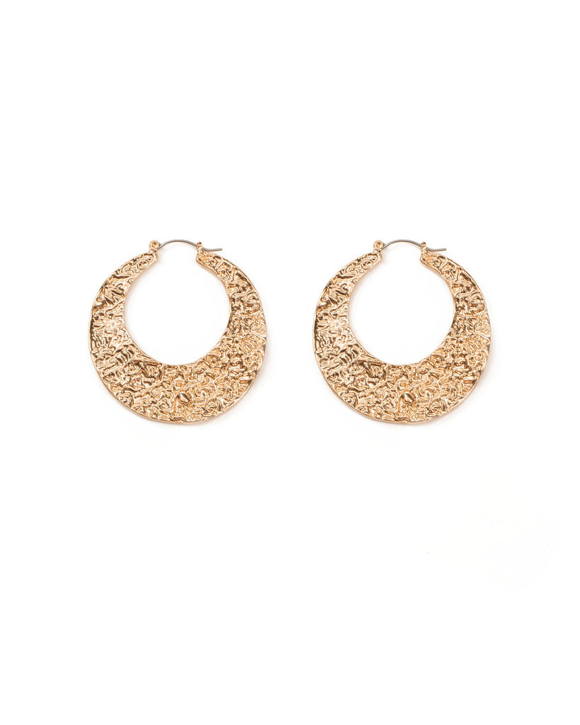 Gold Tone Organic Textured Hoop Earrings